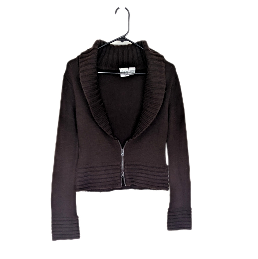 Vintage 90s Draped Collar Grunge Feminine Douple Zip Cardigan